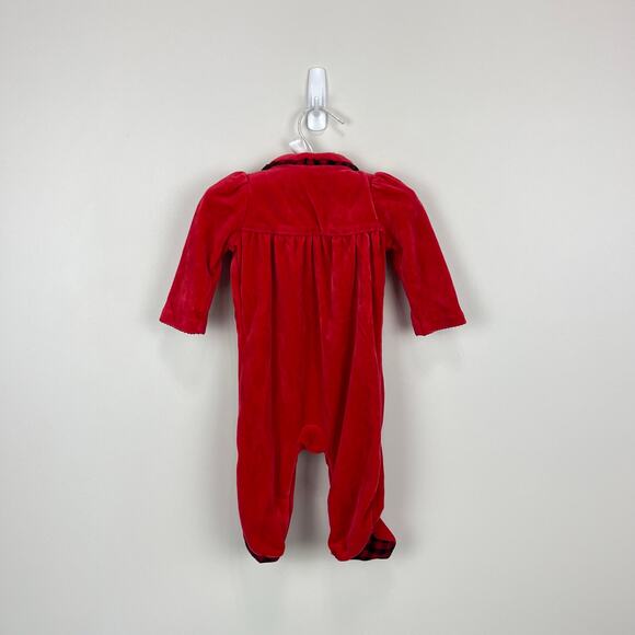 Ralph Lauren Festive Red Velour Footie 3 Months - Picture 6 of 6